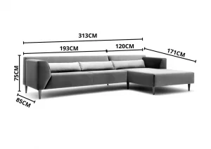 Sofá em L com chaise de casal  3,13m x 1,71m - ROD001